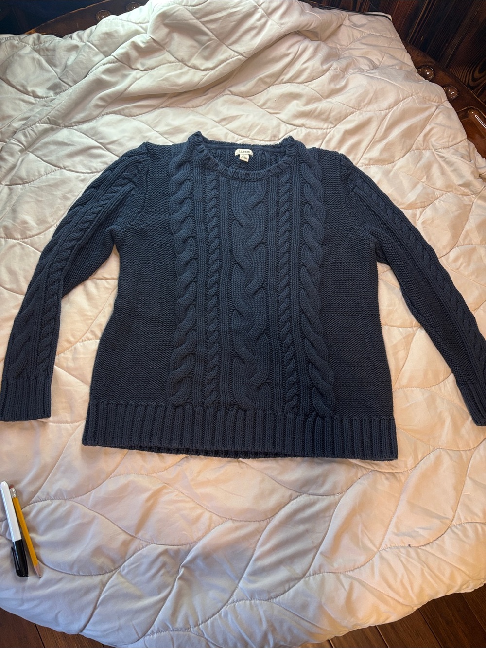 L.L. Bean Navy Cable Crewneck Sweater